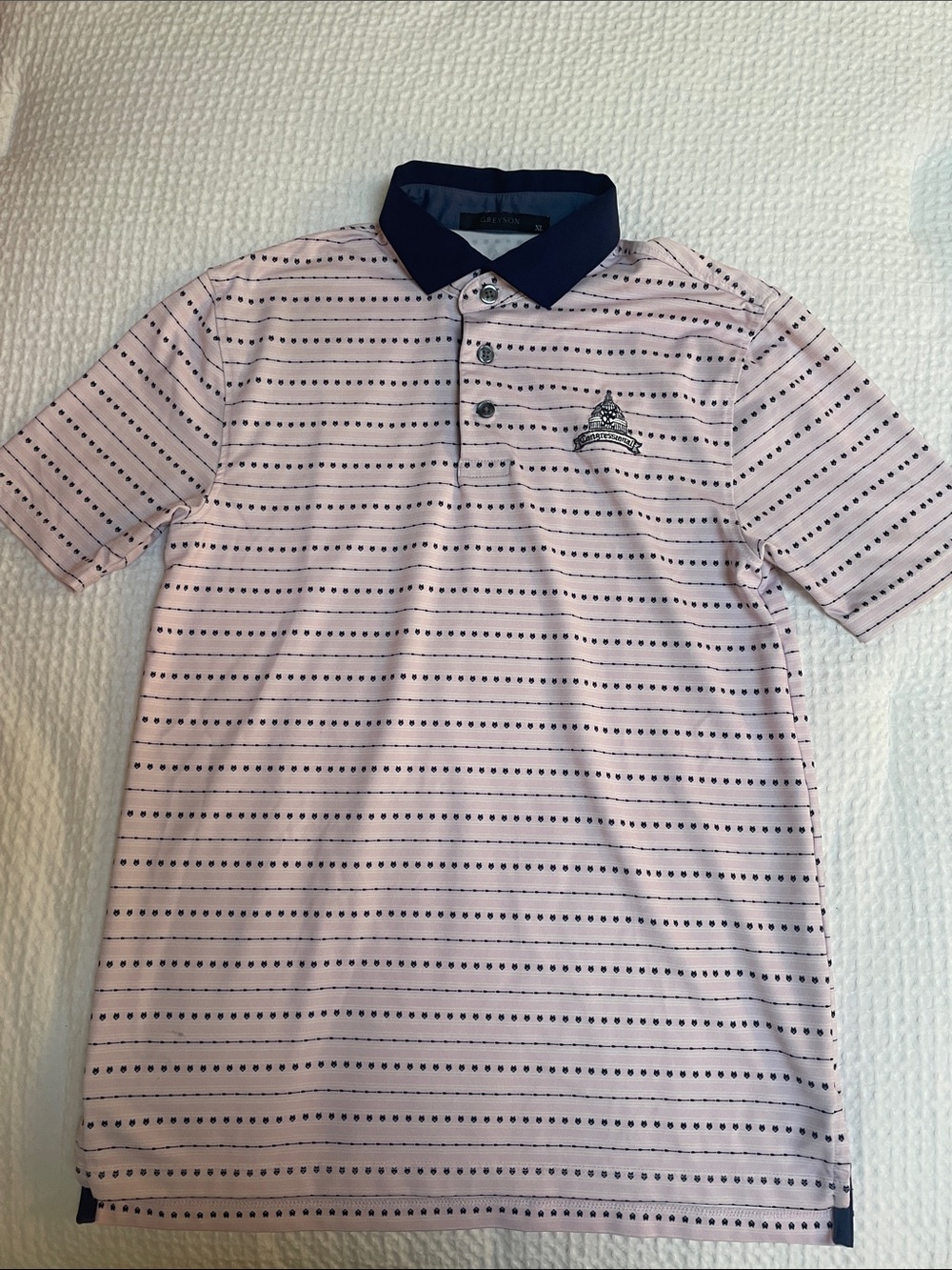 Boys XL Greyson Pink and Navy Striped Polo Shirt - Congressional Country Club